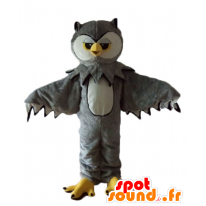 Mascot uil grijs, wit en geel, zeer realistisch - MASFR22739 - Mascot vogels