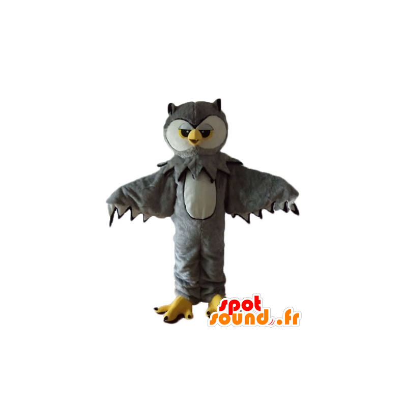 Mascot ugle grå, hvit og gul, veldig realistisk - MASFR22739 - Mascot fugler