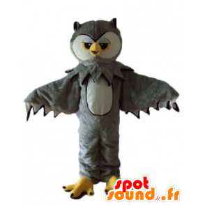 Mascot owl gray, white and yellow, very realistic - MASFR22739 - Mascot of birds