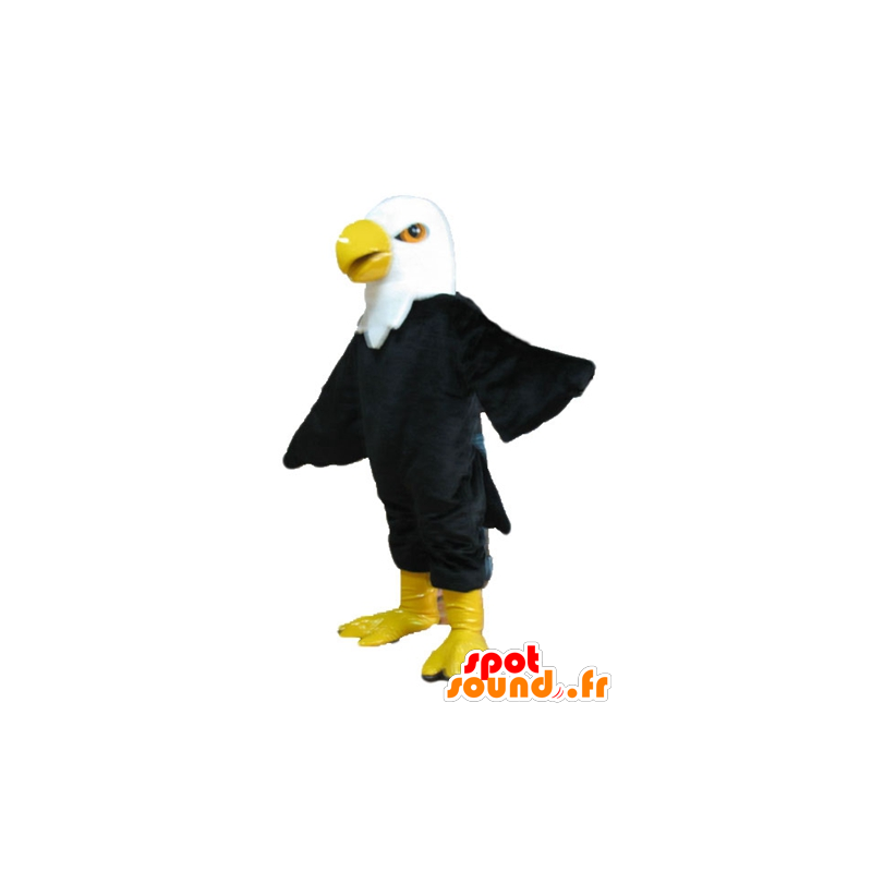 Mascot kaunis musta kotka, valkoinen ja keltainen, jättiläinen, hyvin realistinen - MASFR22741 - maskotti lintuja