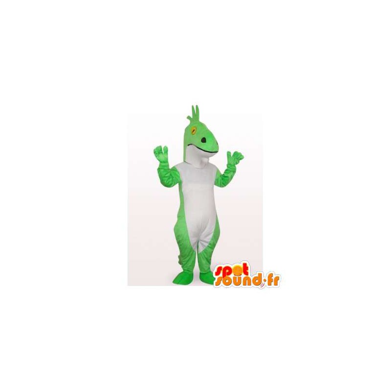 Green dinosaur mascot and white - MASFR006521 - Mascots dinosaur