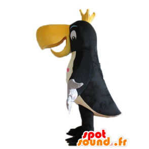 Sort, hvid og gul toucan maskot med krone - Spotsound maskot