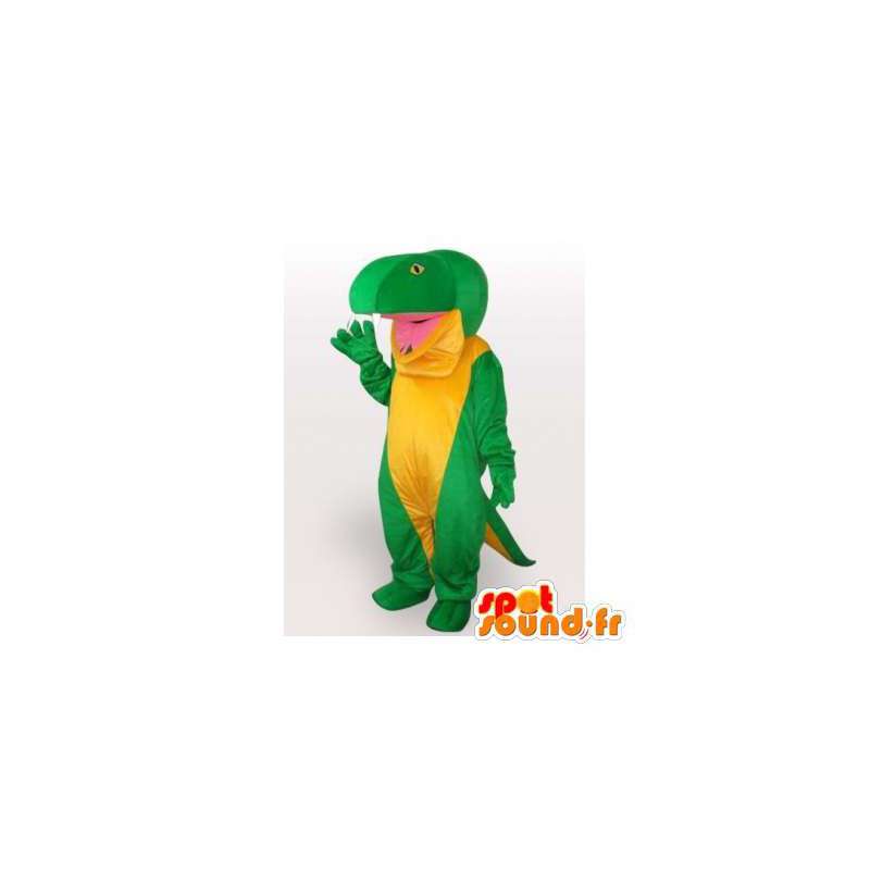 Mascotte de dinosaure vert et jaune. Costume d'iguane - MASFR006522 - Mascottes Dinosaure