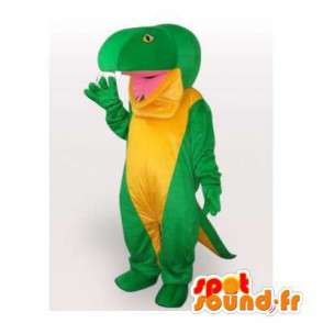 Mascotte de dinosaure vert et jaune. Costume d'iguane - MASFR006522 - Mascottes Dinosaure