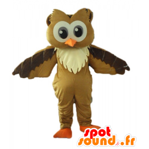 Brun och vit uggelmaskot med stora ögon - Spotsound maskot