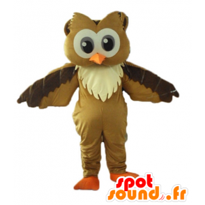 Brun och vit uggelmaskot med stora ögon - Spotsound maskot