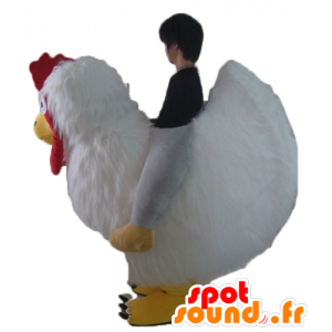 Mascot hvid høne, gul og rød, kæmpe og behåret - Spotsound