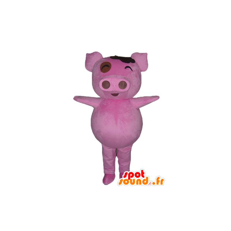 Rosa gris maskot, fyllig och rolig - Spotsound maskot