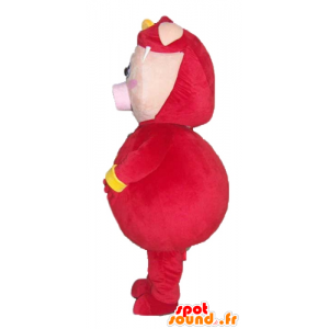 Rosa gris maskot klädd i en röd och gul dräkt - Spotsound maskot