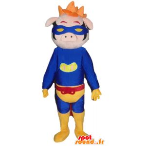 スーパーヒーローの衣装に身を包んだ豚のマスコット