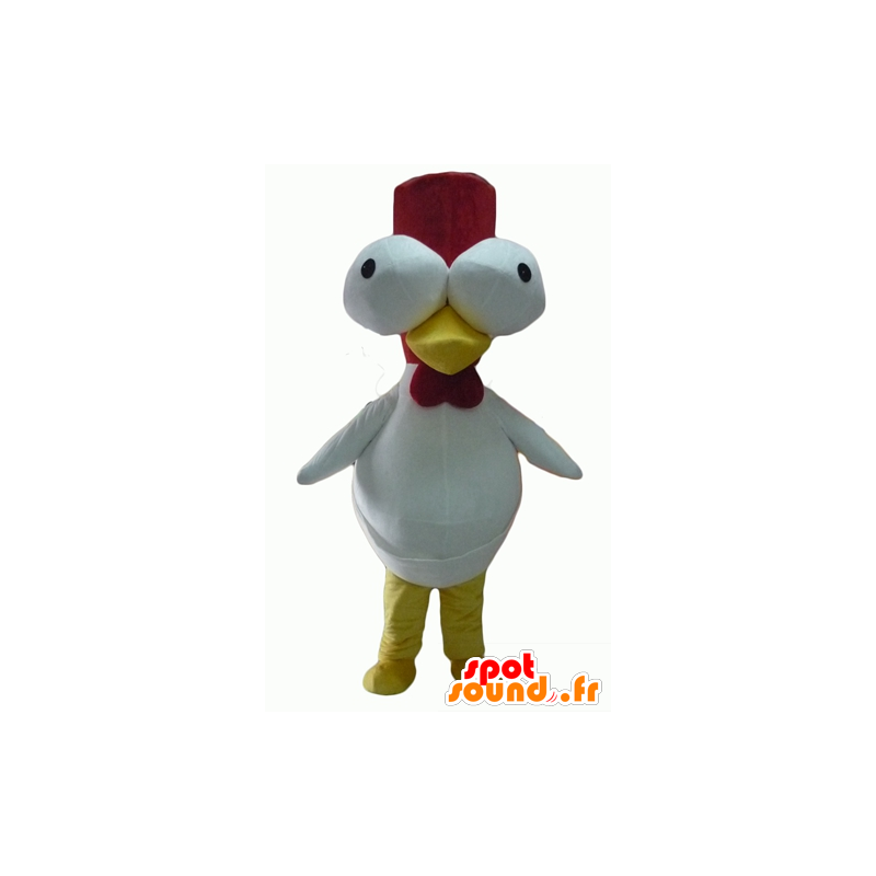 Mascot hvid og rød hane med fremspringende øjne - Spotsound