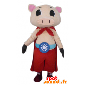 Pink gris maskot med bukser og kappe - Spotsound maskot kostume