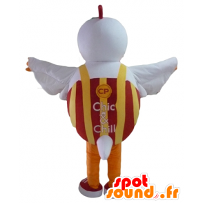 Hane maskot, hvid, rød og gul høne - Spotsound maskot kostume