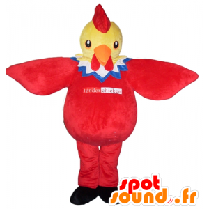 Gul, rød, blå og hvid kyllingemaskot, kæmpe - Spotsound maskot