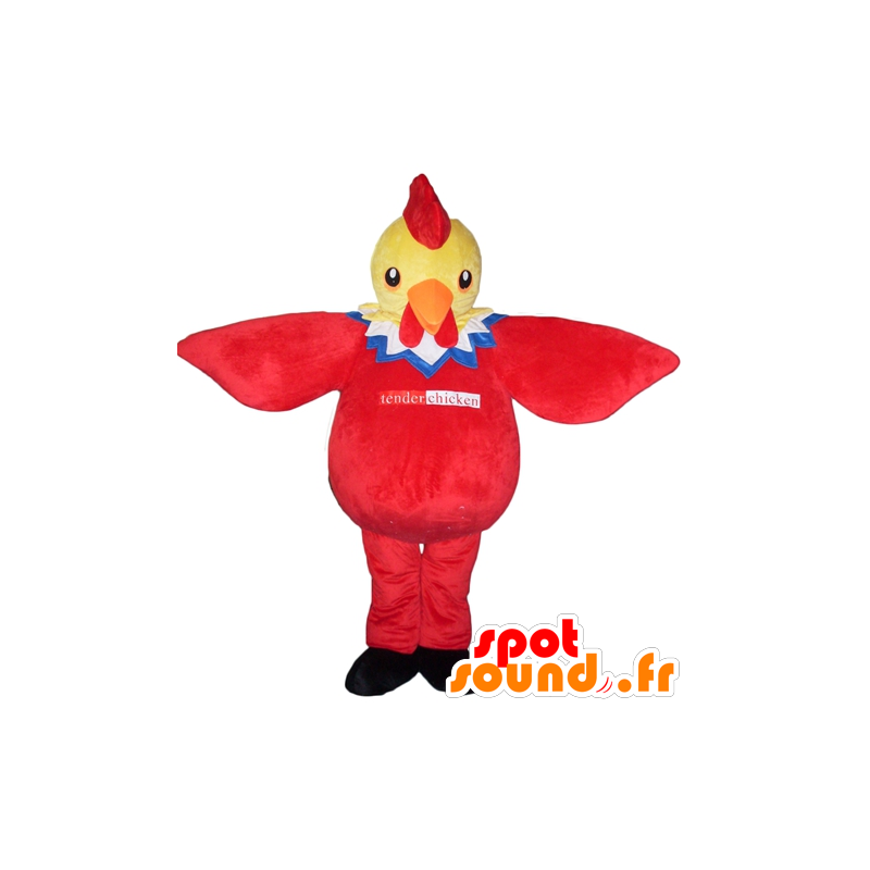 Gul, röd, blå och vit kycklingmaskot, jätte - Spotsound maskot