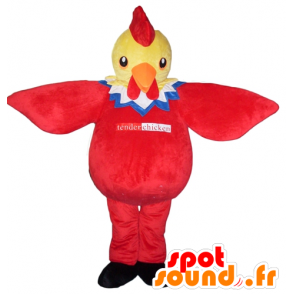 Gul, röd, blå och vit kycklingmaskot, jätte - Spotsound maskot