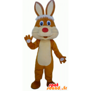 Brun och beige kaninmaskot, söt och glad - Spotsound maskot