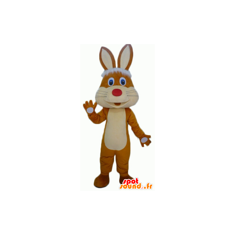 Brun och beige kaninmaskot, söt och glad - Spotsound maskot