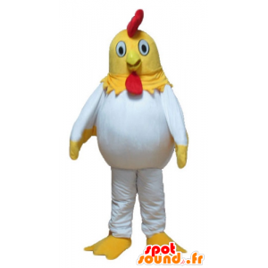 Kycklingmaskot, gul, vit och röd kyckling - Spotsound maskot
