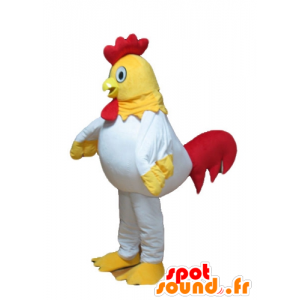 Kycklingmaskot, gul, vit och röd kyckling - Spotsound maskot