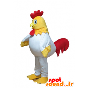Kyllingemaskot, gul, hvid og rød kylling - Spotsound maskot