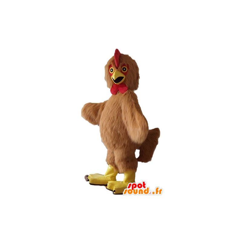 Kyllingemaskot, brun hane, rød og gul, alle hårede - Spotsound