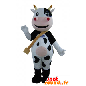 Black cow mascot, white and...