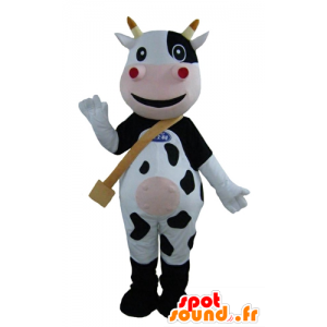 Sort ko maskot, hvid og lyserød, meget smilende - Spotsound