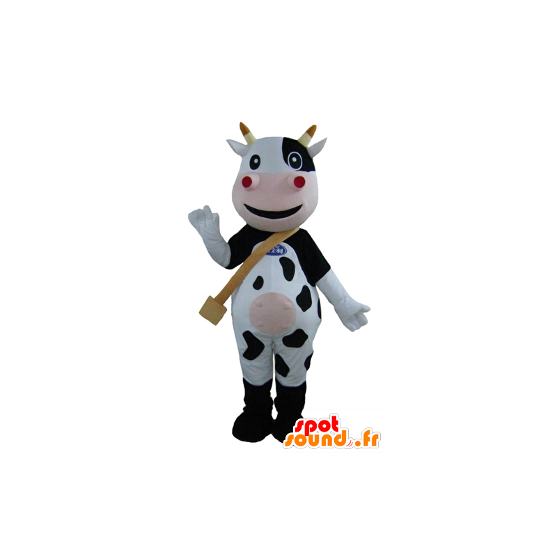 Sort ko maskot, hvid og lyserød, meget smilende - Spotsound