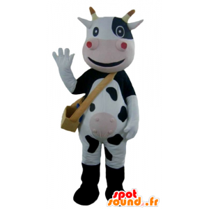 Black cow mascot, white and...