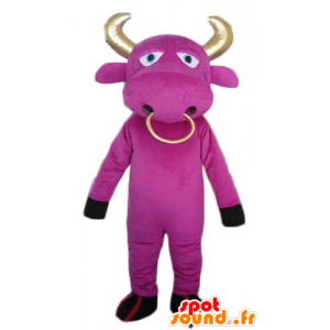 Mascot roze koe bij de...