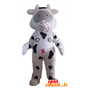 Hvid og sort ko med en sut - Spotsound maskot kostume