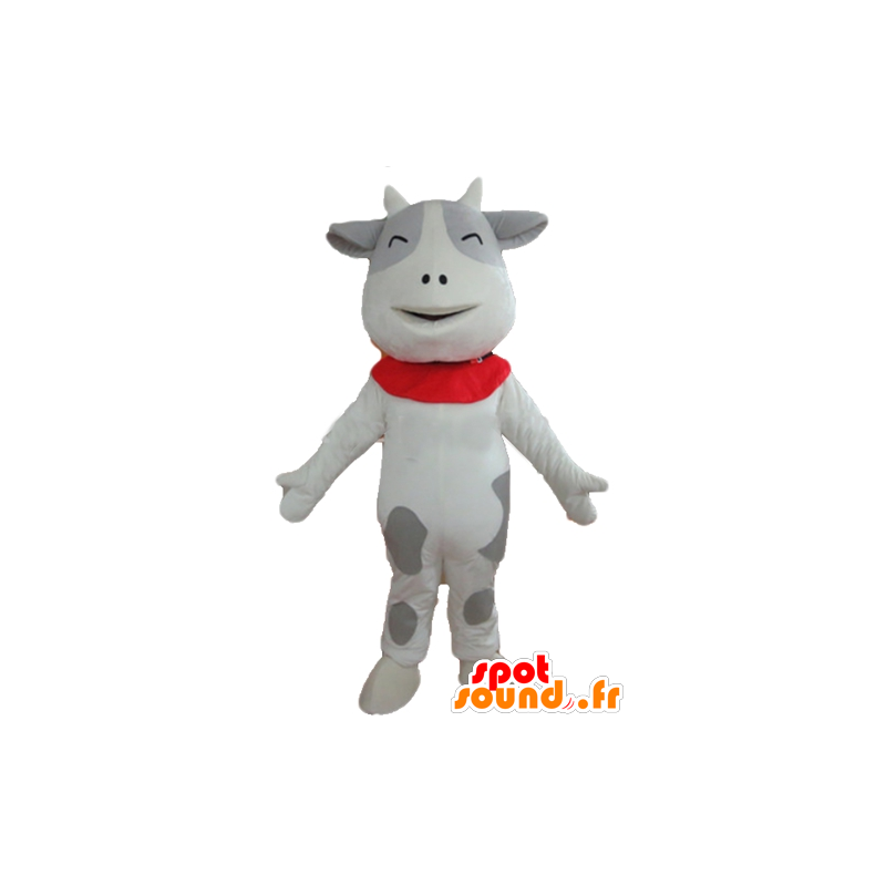 Hvid og grå ko maskot, jovial og rørende - Spotsound maskot
