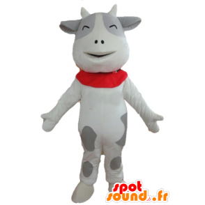 Hvid og grå ko maskot, jovial og rørende - Spotsound maskot