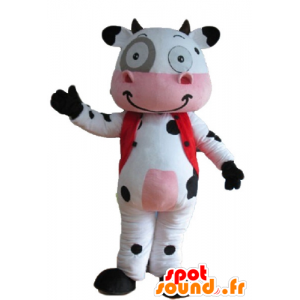 Hvid ko maskot, sort og lyserød, meget smilende - Spotsound