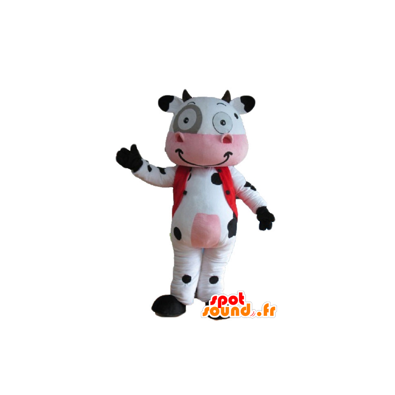 Maskot vit ko, svart och rosa, mycket leende - Spotsound maskot
