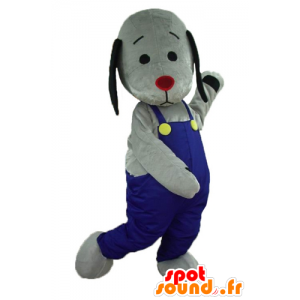 Grigio mascotte e cane nero con tuta blu - MASFR22808 - Mascotte cane