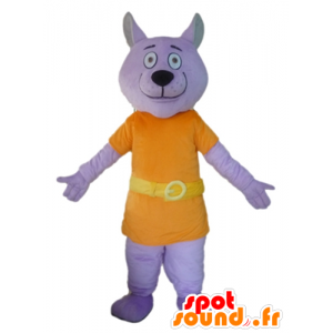 Lilla ulvemaskot klædt i et orange kostume - Spotsound maskot
