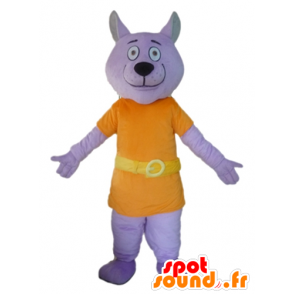 Mascotte de loup mauve habillé d'un costume orange - MASFR22810 - Mascottes Loup