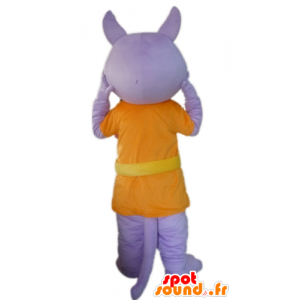 Mascota del lobo púrpura vestido con un traje naranja - MASFR22810 - Mascotas lobo