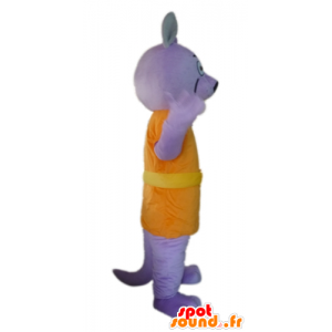 Fialový vlk maskot oblečený v oranžové barvě - MASFR22810 - vlk Maskoti