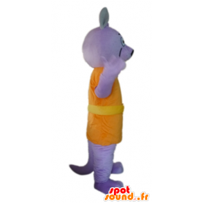 Mascote lobo roxo vestido com um terno laranja - MASFR22810 - lobo Mascotes