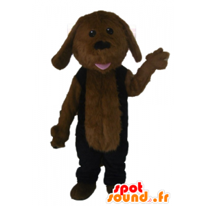 Mascote cão marrom, todo peludo, vestido preto - MASFR22811 - Mascotes cão