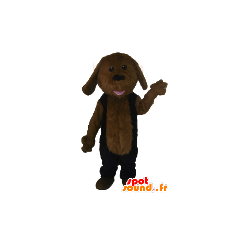 Brown dog mascot, all hairy, black dress - MASFR22811 - Dog mascots