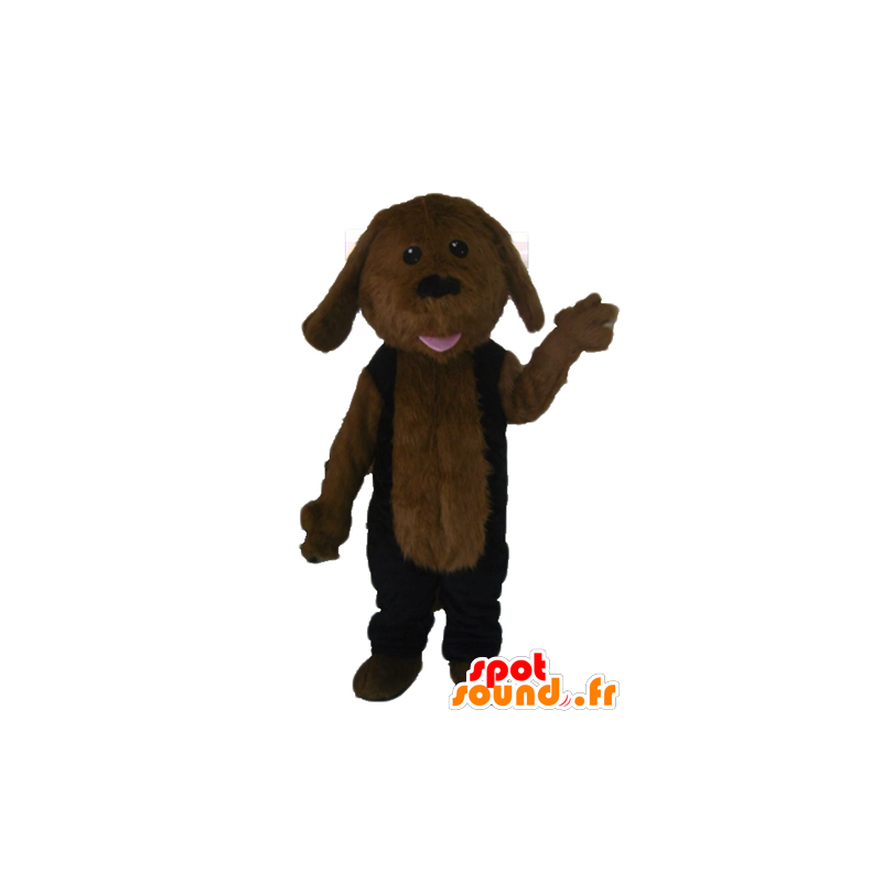 Mascote cão marrom, todo peludo, vestido preto - MASFR22811 - Mascotes cão