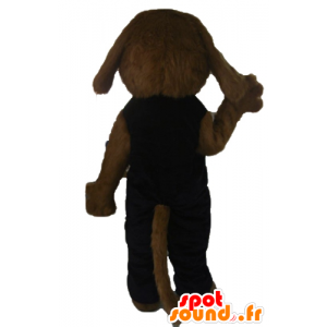 Mascote cão marrom, todo peludo, vestido preto - MASFR22811 - Mascotes cão
