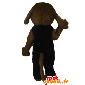 Brown dog mascot, all hairy, black dress - MASFR22811 - Dog mascots