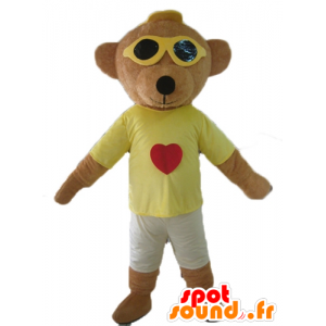 Bruine teddy mascotte, gekleurd houden met een bril - MASFR22812 - Bear Mascot