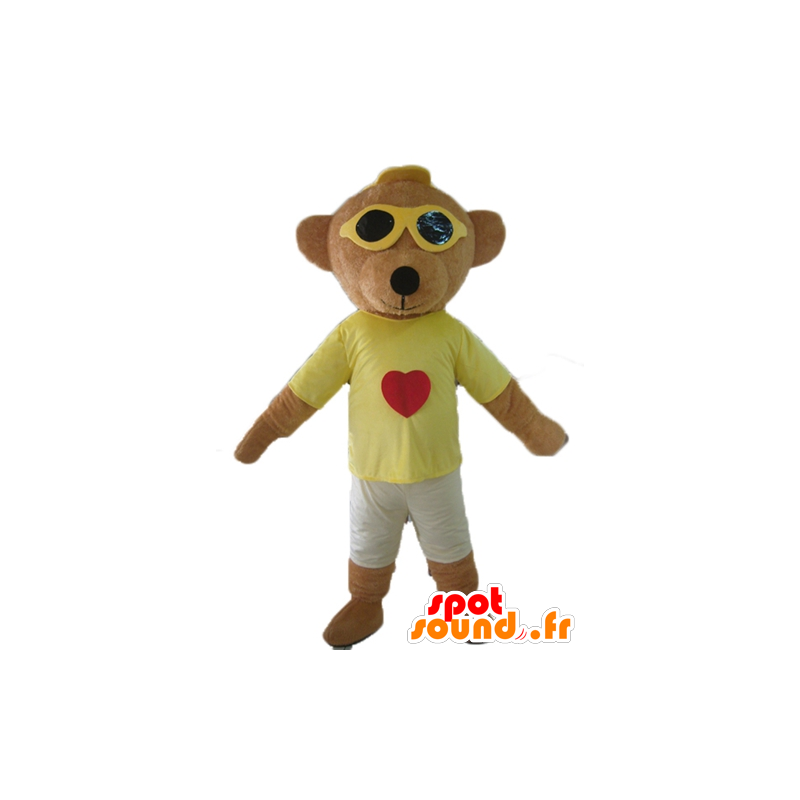 Brown orsacchiotto mascotte, vestito colorato, con gli occhiali - MASFR22812 - Mascotte orso