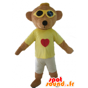 Brun teddy maskot, farget holder med briller - MASFR22812 - bjørn Mascot